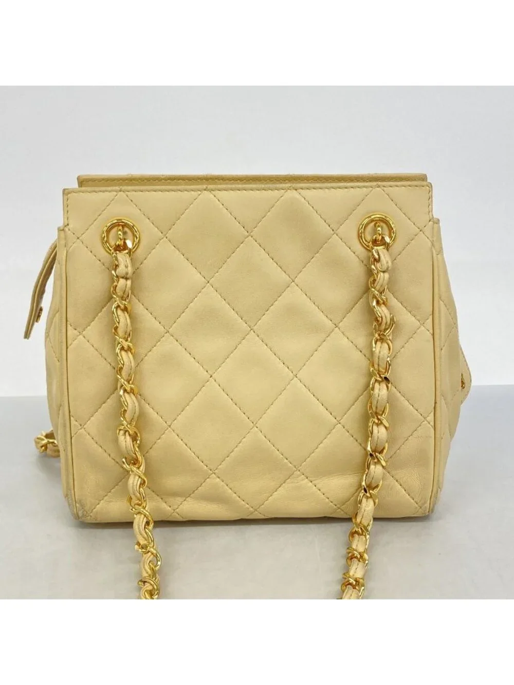 Chanel Shoulder Bag Quilted Lambskin Beige Gold